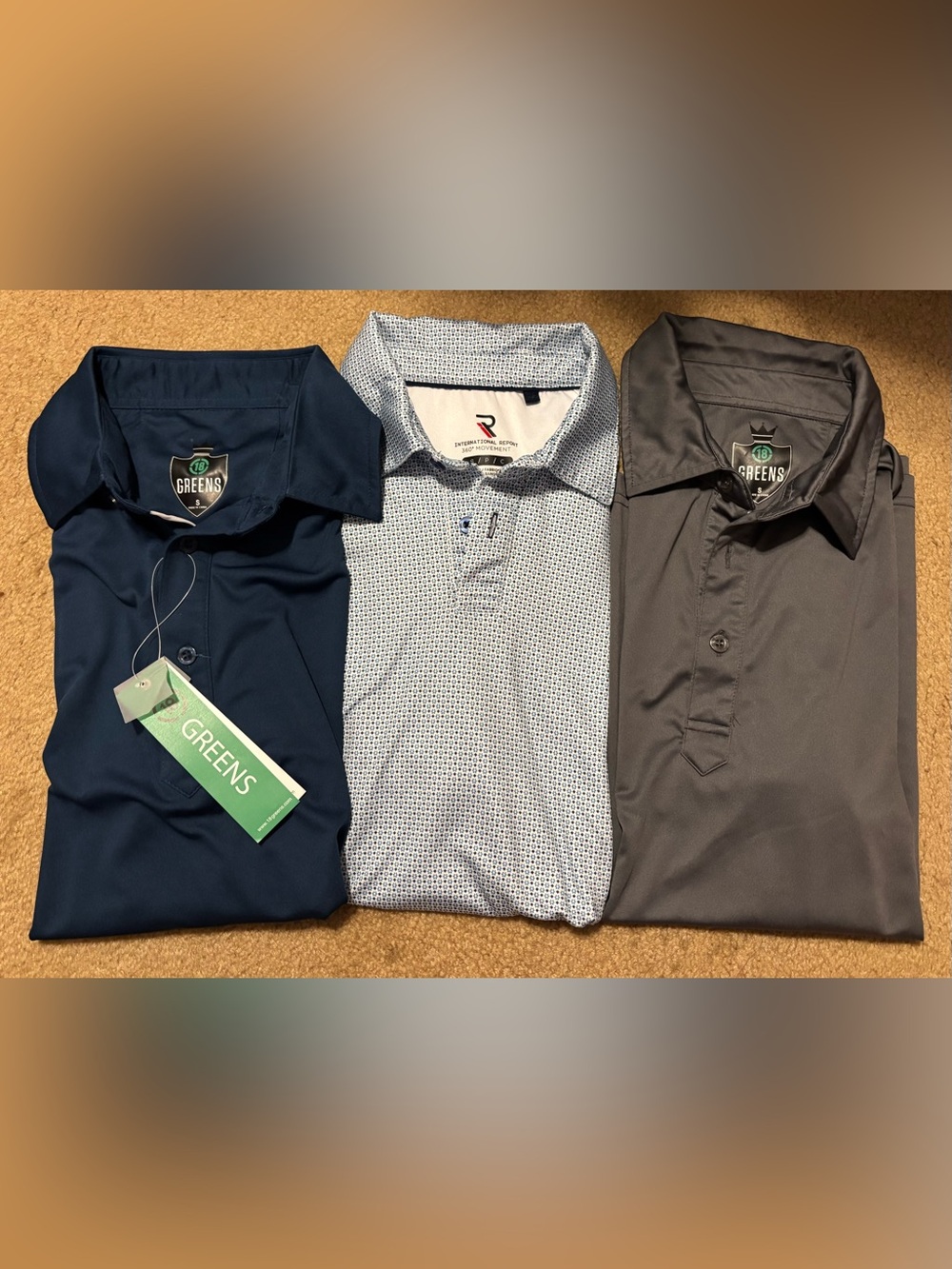Bundle of Men's Golf Polo Shirts - 2 brand 18 Greens and 1 International Report